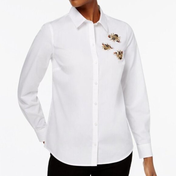 Charter Club Tops - Charter Club Relaxed Fit Shirt Shop White Bee Button Down Shirt Size 16 or XL
